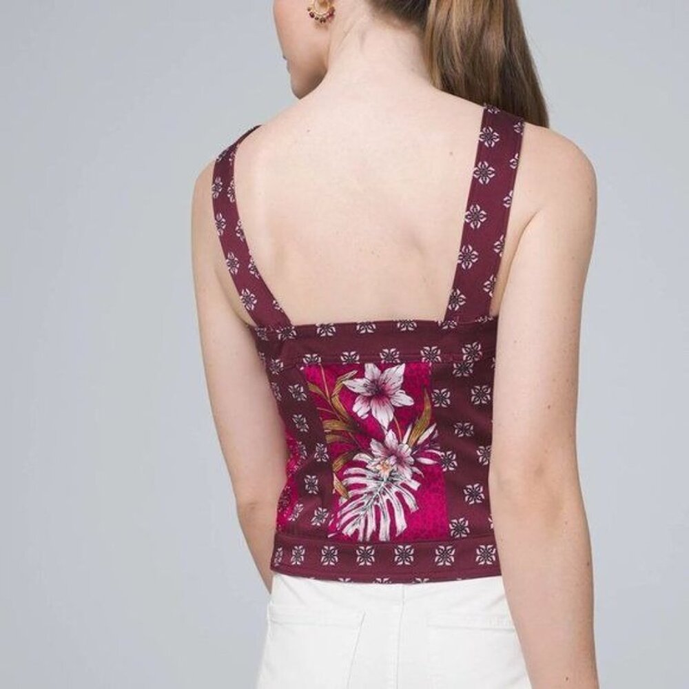 WHBM White House Black Market Bustier Top 4 Mixed Print Bodice Foral Red - Picture 2 of 11